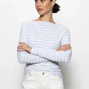 Sanctuary Blue Stripe Long Sleeve Boatneck Top.